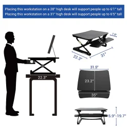FlexiSpot M2 Height-Adjustable Standing Desk Riser With Removable Keyboard Tray, 19-3/4"H x 35"W x 23-1/4"D, Black