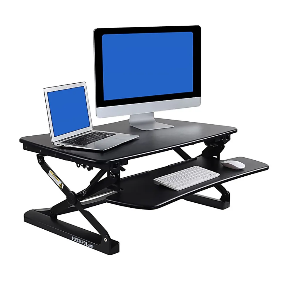 FlexiSpot M2 Height-Adjustable Standing Desk Riser With Removable Keyboard Tray, 19-3/4"H x 35"W x 23-1/4"D, Black