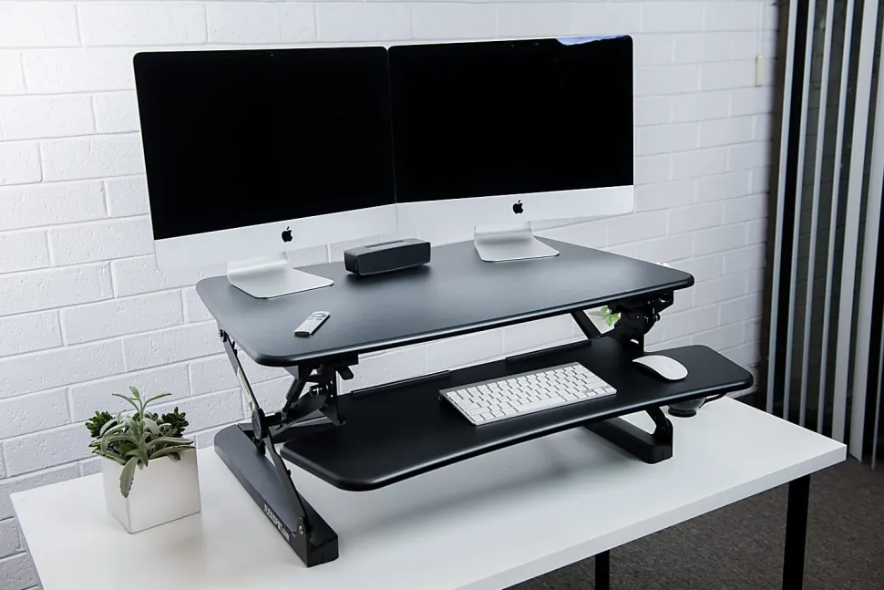 FlexiSpot M2 Height-Adjustable Standing Desk Riser With Removable Keyboard Tray, 19-3/4"H x 35"W x 23-1/4"D, Black
