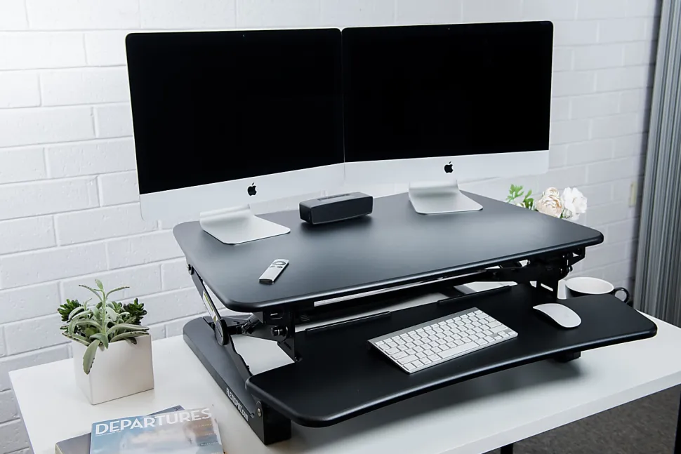 FlexiSpot M2 Height-Adjustable Standing Desk Riser With Removable Keyboard Tray, 19-3/4"H x 35"W x 23-1/4"D, Black