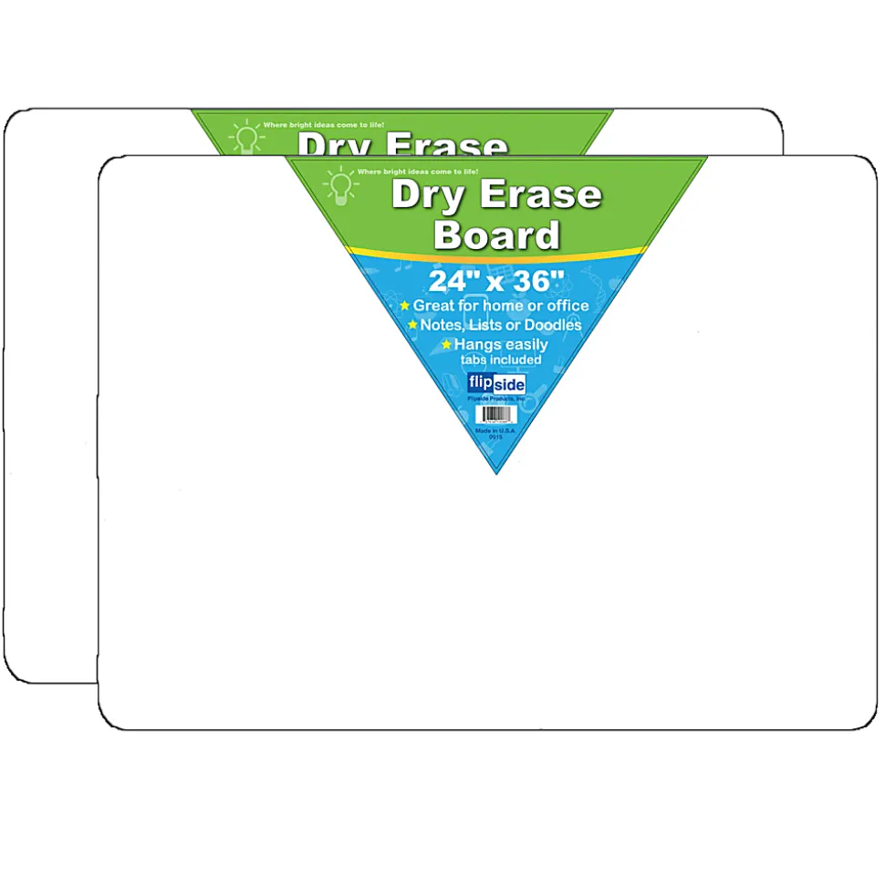 Flipside Non-Magnetic Unframed Dry-Erase Whiteboards, 24" x 36", White, Pack Of 2