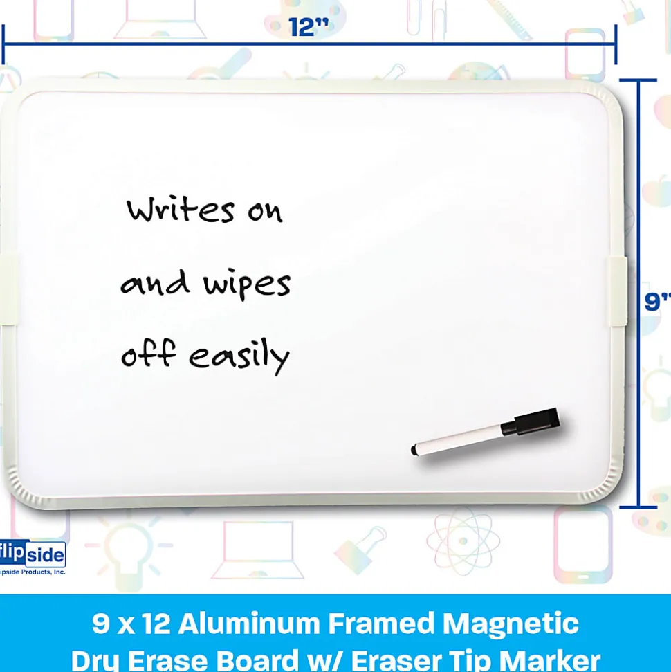 Flipside Products 2-Sided Magnetic Dry-Erase Boards With Pens, 12" x 9", White, Silver, Aluminum Frame, Pack Of 3 Boards