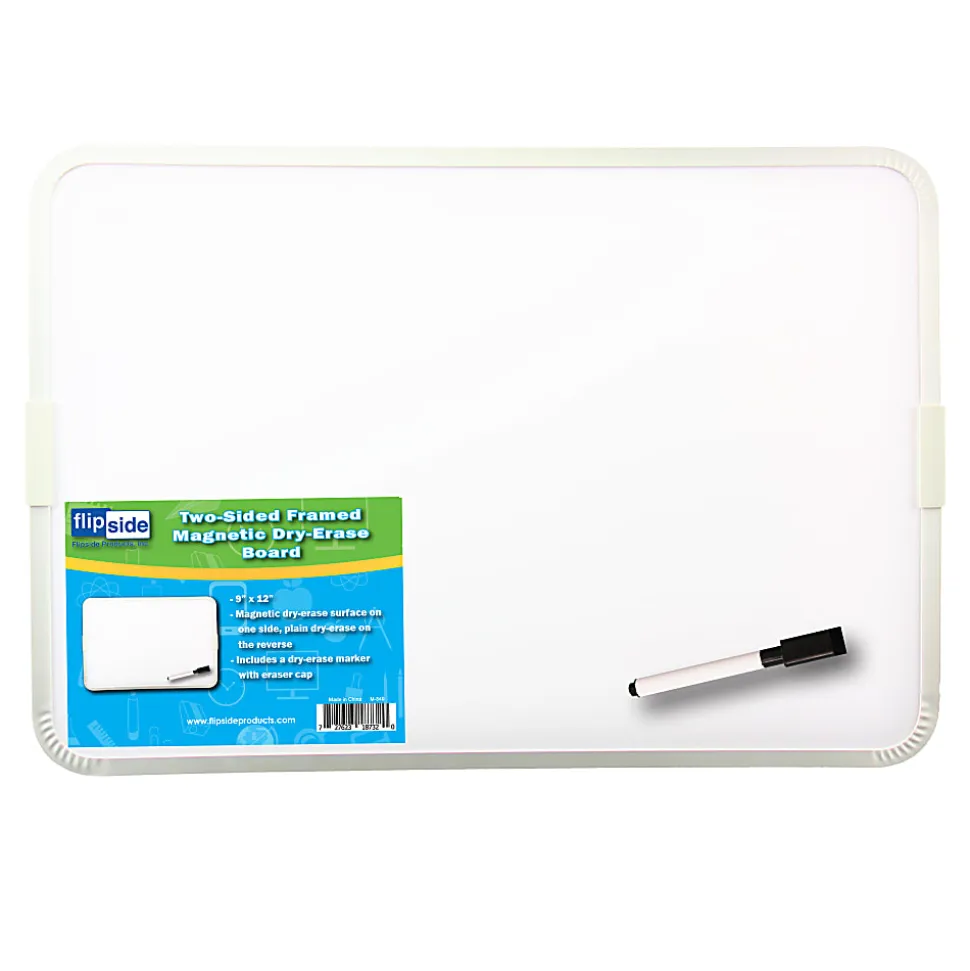 Flipside Products 2-Sided Magnetic Dry-Erase Boards With Pens, 12" x 9", White, Silver, Aluminum Frame, Pack Of 3 Boards