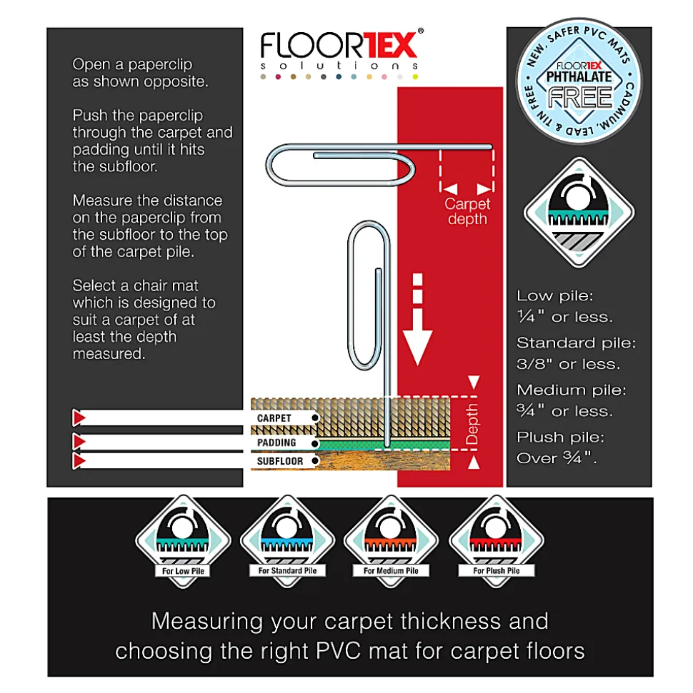 Floortex® Advantagemat® Vinyl Lipped Chair Mat for Carpets up to 3/8", 45" x 53", Clear