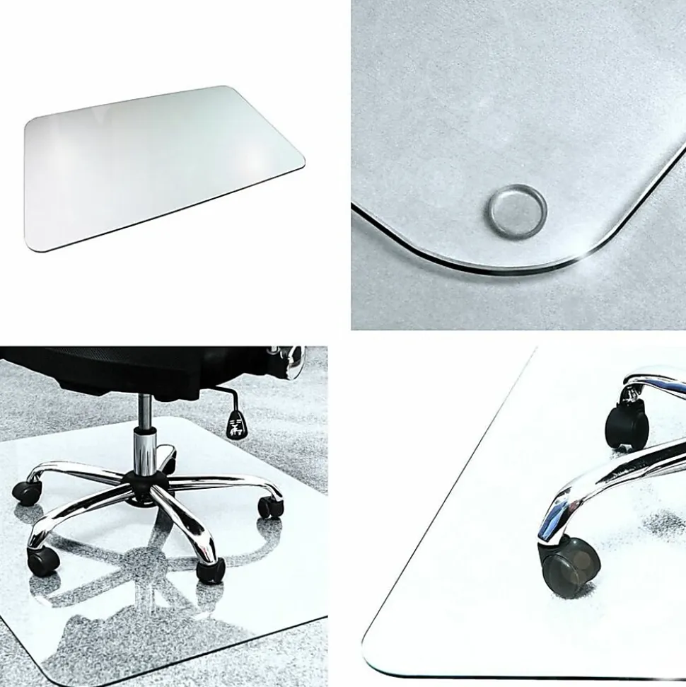 Floortex Cleartex Glaciermat Glass Rectangular Chair Mat - Hard Floor, Home, Office, Carpet - 40" x 53"x 0.20" Thickness - Rectangle - Glass - Clear