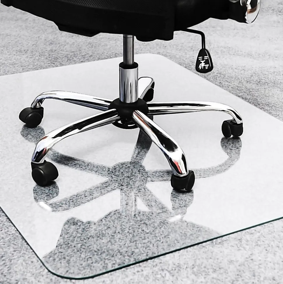 Floortex Cleartex Glaciermat Glass Rectangular Chair Mat - Hard Floor, Home, Office, Carpet - 40" x 53"x 0.20" Thickness - Rectangle - Glass - Clear