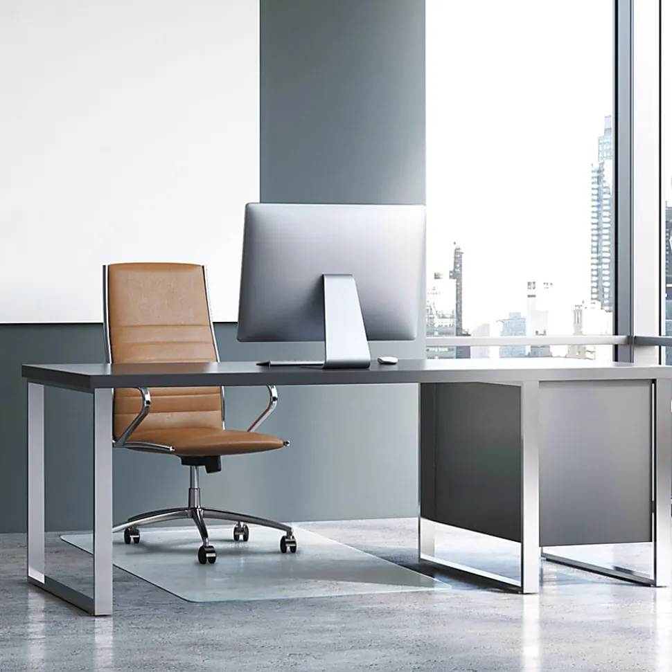 Floortex Cleartex Glaciermat Glass Rectangular Chair Mat - Hard Floor, Home, Office, Carpet - 40" x 53"x 0.20" Thickness - Rectangle - Glass - Clear