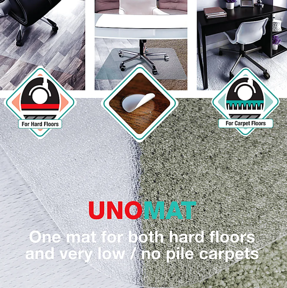 Floortex® Cleartex® Unomat® Anti-Slip Rectangular Polycarbonate Chair Mat Hard Floors and Carpet Tiles, 48" x 60", Clear