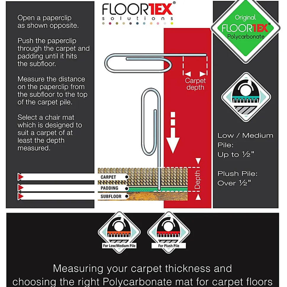 Floortex Cleartex® Unomat Anti-Slip Rectangular Chair Mat Hard Floors and Carpet Tiles, 48"W x 53"L, Clear, 1 Mat