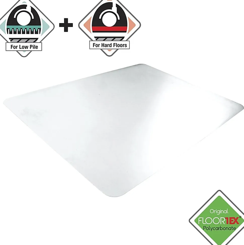 Floortex Cleartex® Unomat Anti-Slip Rectangular Chair Mat Hard Floors and Carpet Tiles, 48"W x 53"L, Clear, 1 Mat