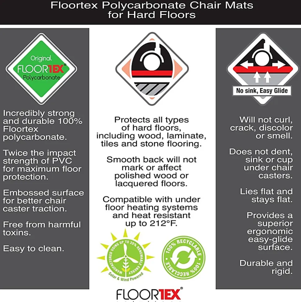 Floortex Cleartex XXL Ultmat Polycarbonate Chair Mat For Hard Floors/Low-Pile Carpet, 79" x 60", Clear