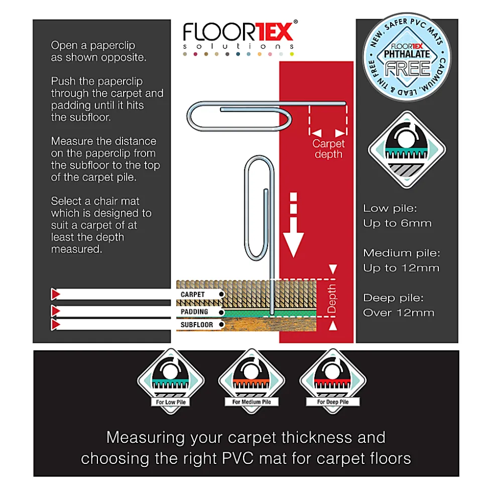 Floortex® Computex® Anti-Static Vinyl Rectangular Chair Mat for Carpets up to 3/8", 48" x 60", Translucent