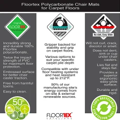 Floortex® Ultimat® Polycarbonate Square Chair Mat For Carpets Up To 1/2" Thick, 48” x 48", Clear