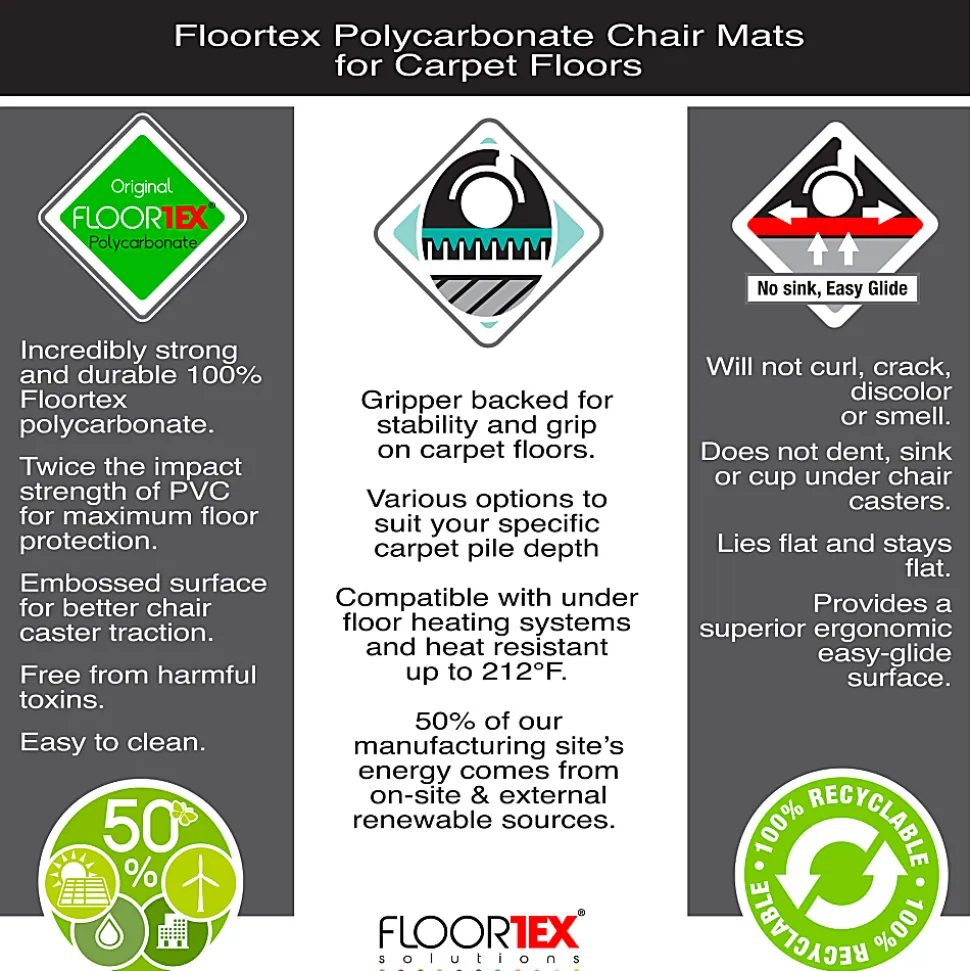 Floortex® Ultimat® Polycarbonate Rectangular Chair Mat For Carpets, 48" x 118", Clear