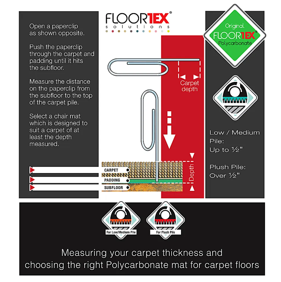 Floortex® Valuemat® Plus Polycarbonate Rectangular Chair Mat For Low Pile Carpets , 48" x 51", Clear
