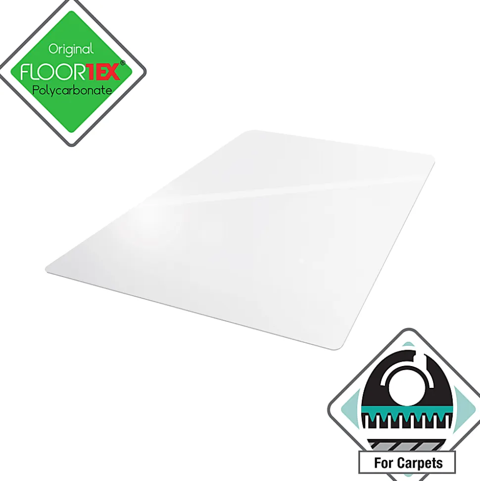 Floortex® Valuemat® Plus Polycarbonate Rectangular Chair Mat For Low Pile Carpets , 48" x 60", Clear