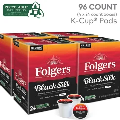 Folgers Black Silk Coffee Keurig Single Serve K-Cup Pods, Dark Roast, 24 Pods Per Pack, Case Of 4 Packs