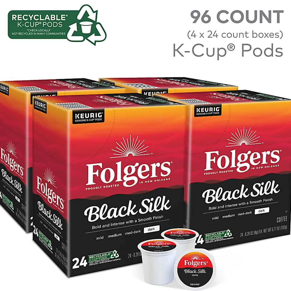 Folgers Black Silk Coffee Keurig Single Serve K-Cup Pods, Dark Roast, 24 Pods Per Pack, Case Of 4 Packs