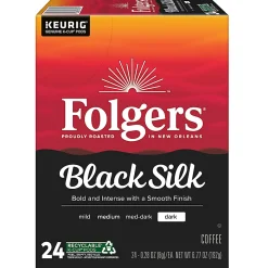 Folgers Black Silk Coffee Keurig Single Serve K-Cup Pods, Dark Roast, 24 Pods Per Pack, Case Of 4 Packs