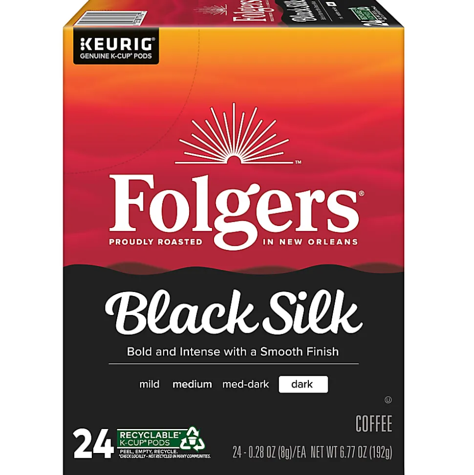 Folgers Black Silk Coffee Keurig Single Serve K-Cup Pods, Dark Roast, 24 Pods Per Pack, Case Of 4 Packs