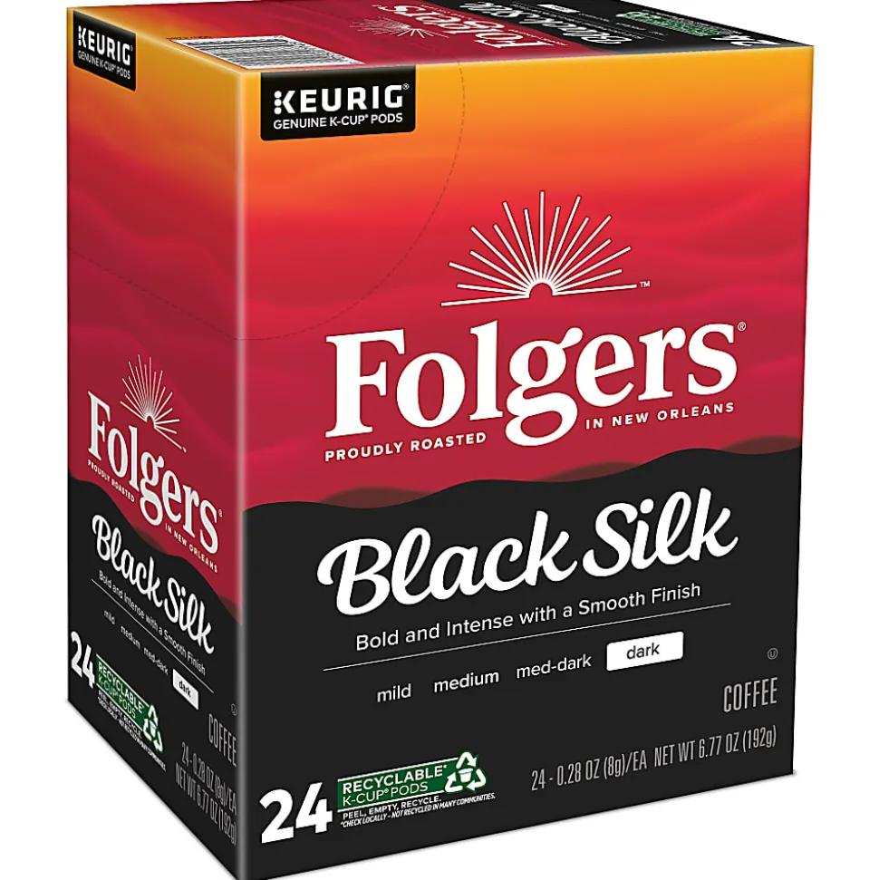 Folgers Black Silk Coffee Keurig Single Serve K-Cup Pods, Dark Roast, 24 Pods Per Pack, Case Of 4 Packs