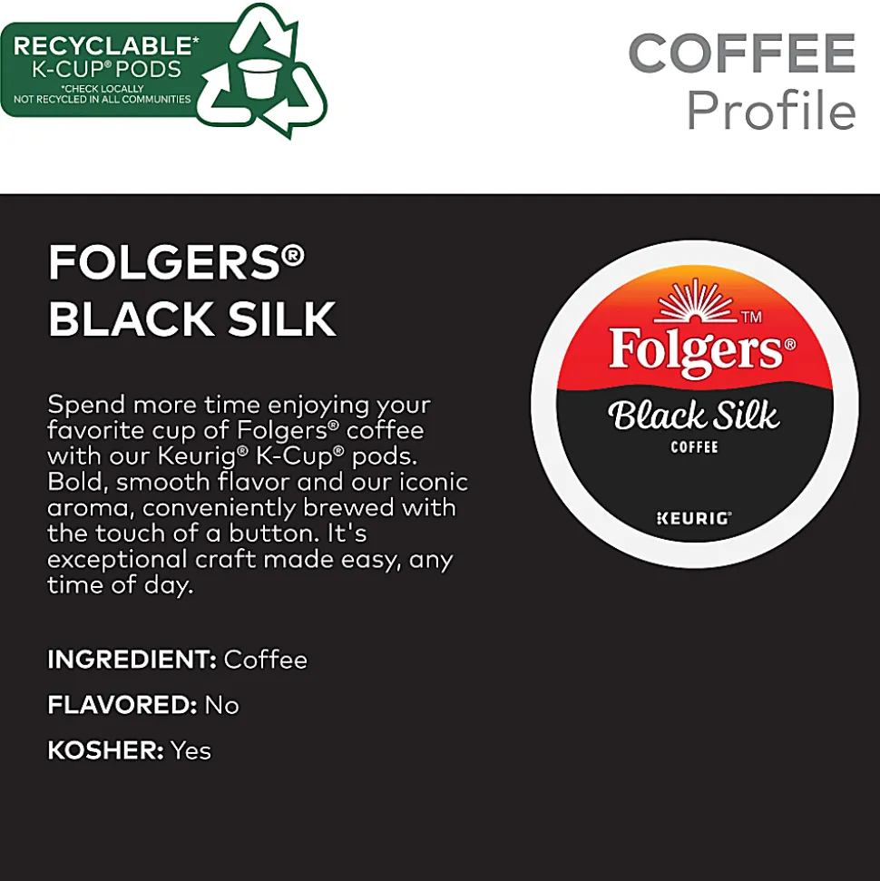 Folgers Black Silk Coffee Keurig Single Serve K-Cup Pods, Dark Roast, 24 Pods Per Pack, Case Of 4 Packs