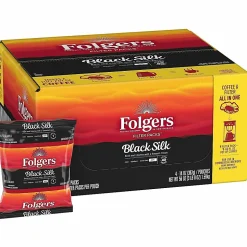 Folgers® Black Silk Coffee Single-Serve Packs, Dark Roast, 1.4 Oz Per Bag, Carton Of 40