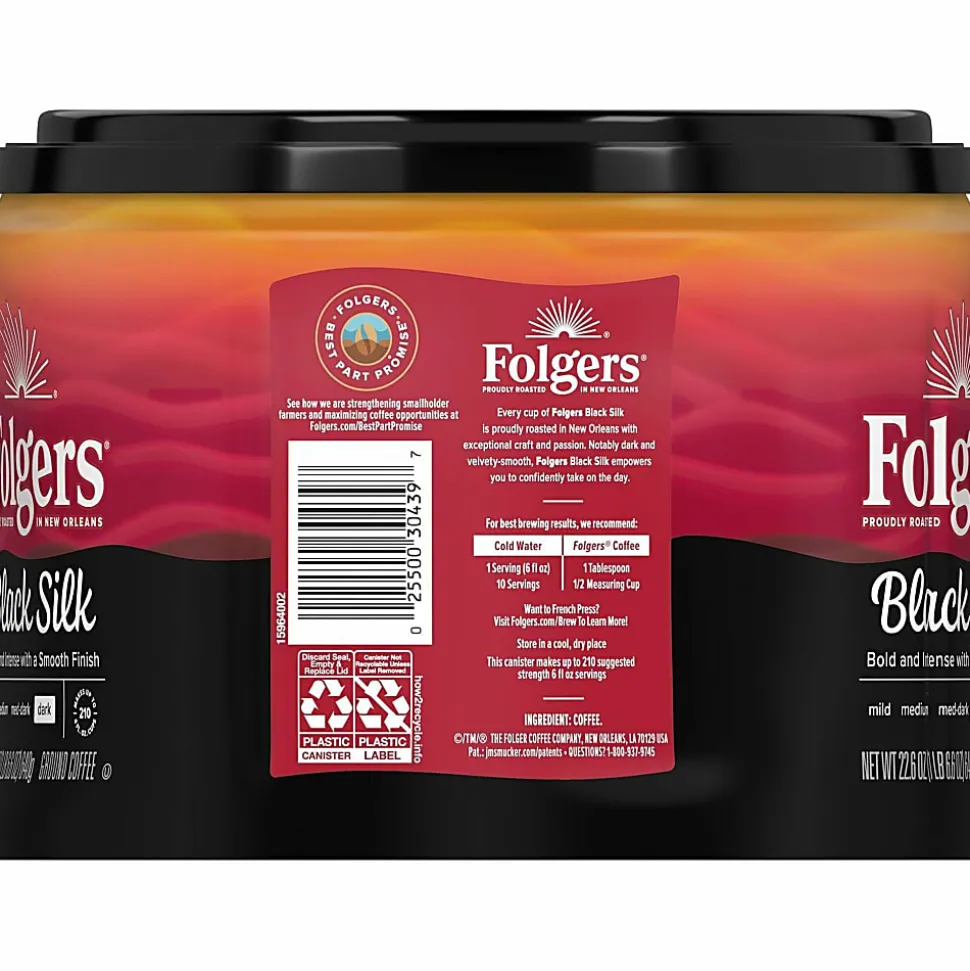 Folgers Black Silk Ground Canister Coffee, Dark Roast, Case Of 6, 24.2 Oz Per Canister