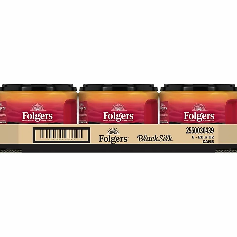 Folgers Black Silk Ground Canister Coffee, Dark Roast, Case Of 6, 24.2 Oz Per Canister
