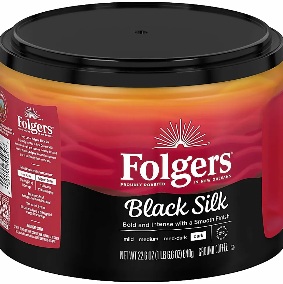 Folgers Black Silk Ground Canister Coffee, Dark Roast, Case Of 6, 24.2 Oz Per Canister