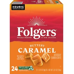 Folgers Buttery Caramel Keurig Single Serve K-Cup Pods, 24 Pods Per Pack, Case Of 4 Packs
