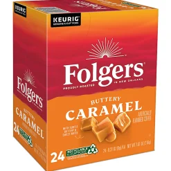 Folgers Buttery Caramel Keurig Single Serve K-Cup Pods, 24 Pods Per Pack, Case Of 4 Packs