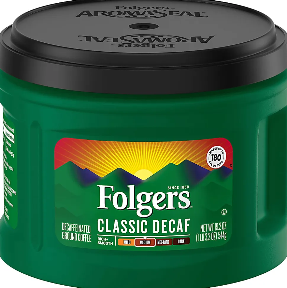 Folgers® Classic Coffee, Decaffeinated, Light Roast, 22.6 Oz Per Bag, Carton Of 6 Bags