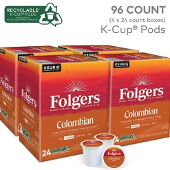 Folgers Colombian Coffee Keurig Single Serve K-Cup Pods, Medium-Dark Roast, 24 Pods Per Pack, Case Of 4 Packs