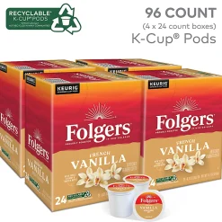 Folgers French Vanilla Keurig Single Serve K-Cup Pods, 24 Pods Per Pack, Case Of 4 Packs