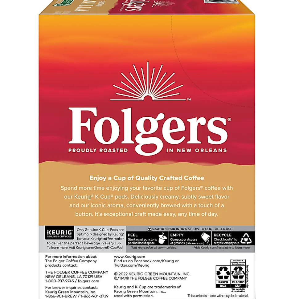 Folgers French Vanilla Keurig Single Serve K-Cup Pods, 24 Pods Per Pack, Case Of 4 Packs