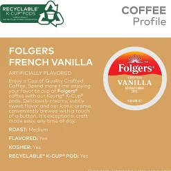 Folgers French Vanilla Keurig Single Serve K-Cup Pods, 24 Pods Per Pack, Case Of 4 Packs