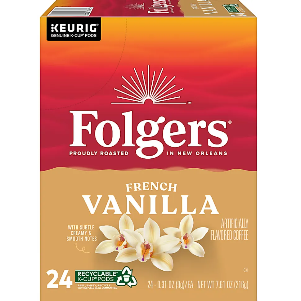 Folgers French Vanilla Keurig Single Serve K-Cup Pods, 24 Pods Per Pack, Case Of 4 Packs