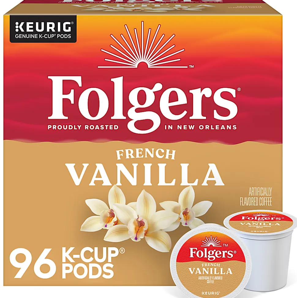 Folgers French Vanilla Keurig Single Serve K-Cup Pods, 24 Pods Per Pack, Case Of 4 Packs