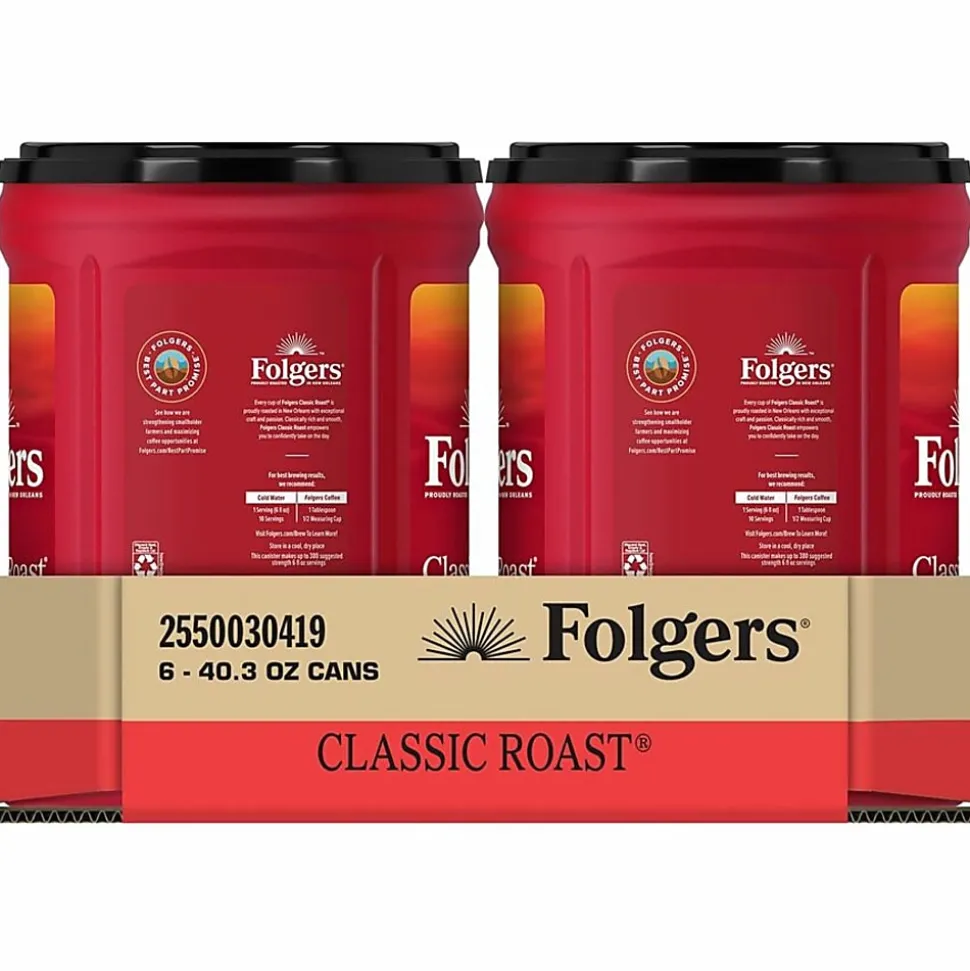 Folgers® Ground Classic Roast Coffee - Medium - 40.3 oz Per Canister - Ground - Mountain Grown, Classic Roast - Kosher/ - 35 / Pallet