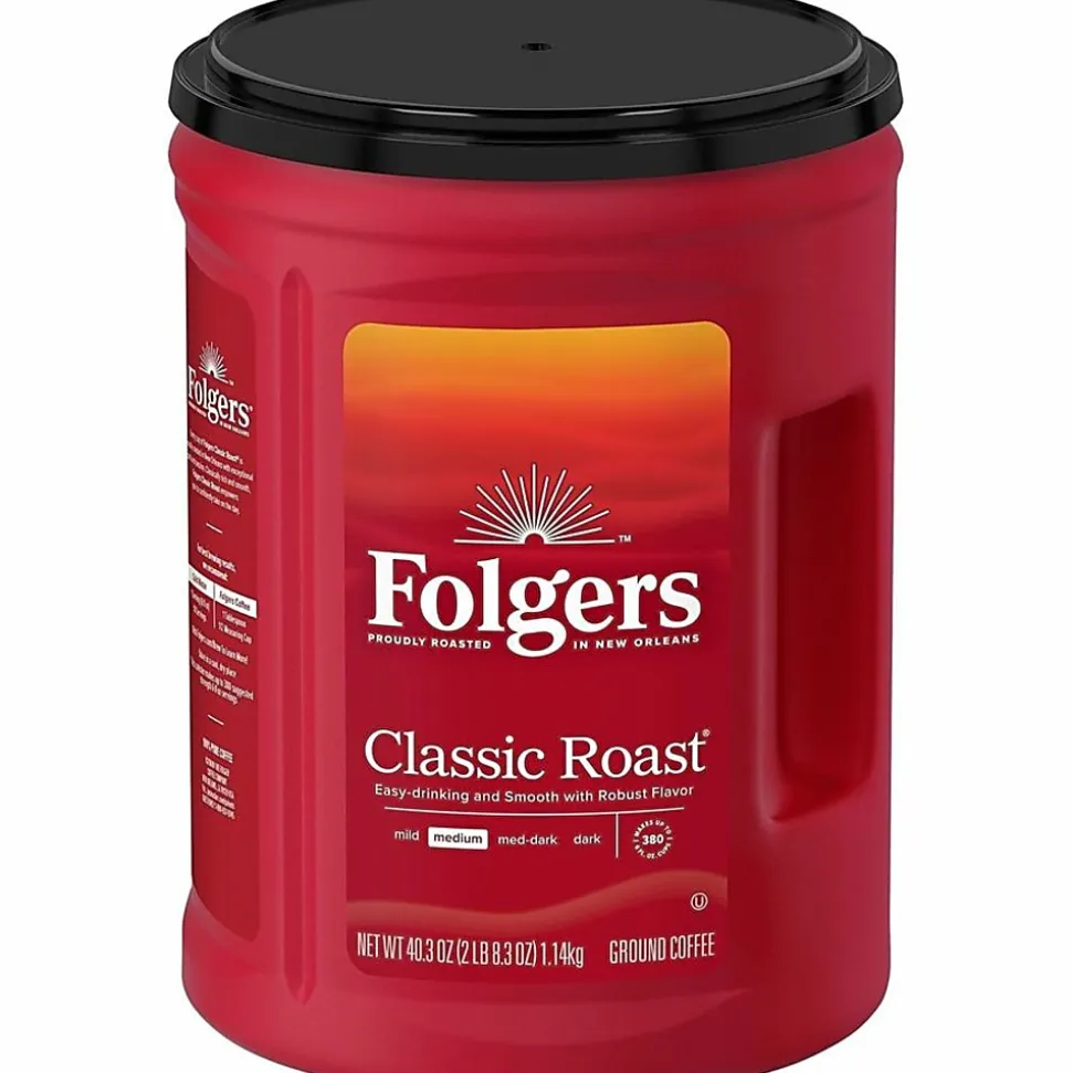 Folgers® Ground Classic Roast Coffee - Medium - 40.3 oz Per Canister - Ground - Mountain Grown, Classic Roast - Kosher/ - 35 / Pallet