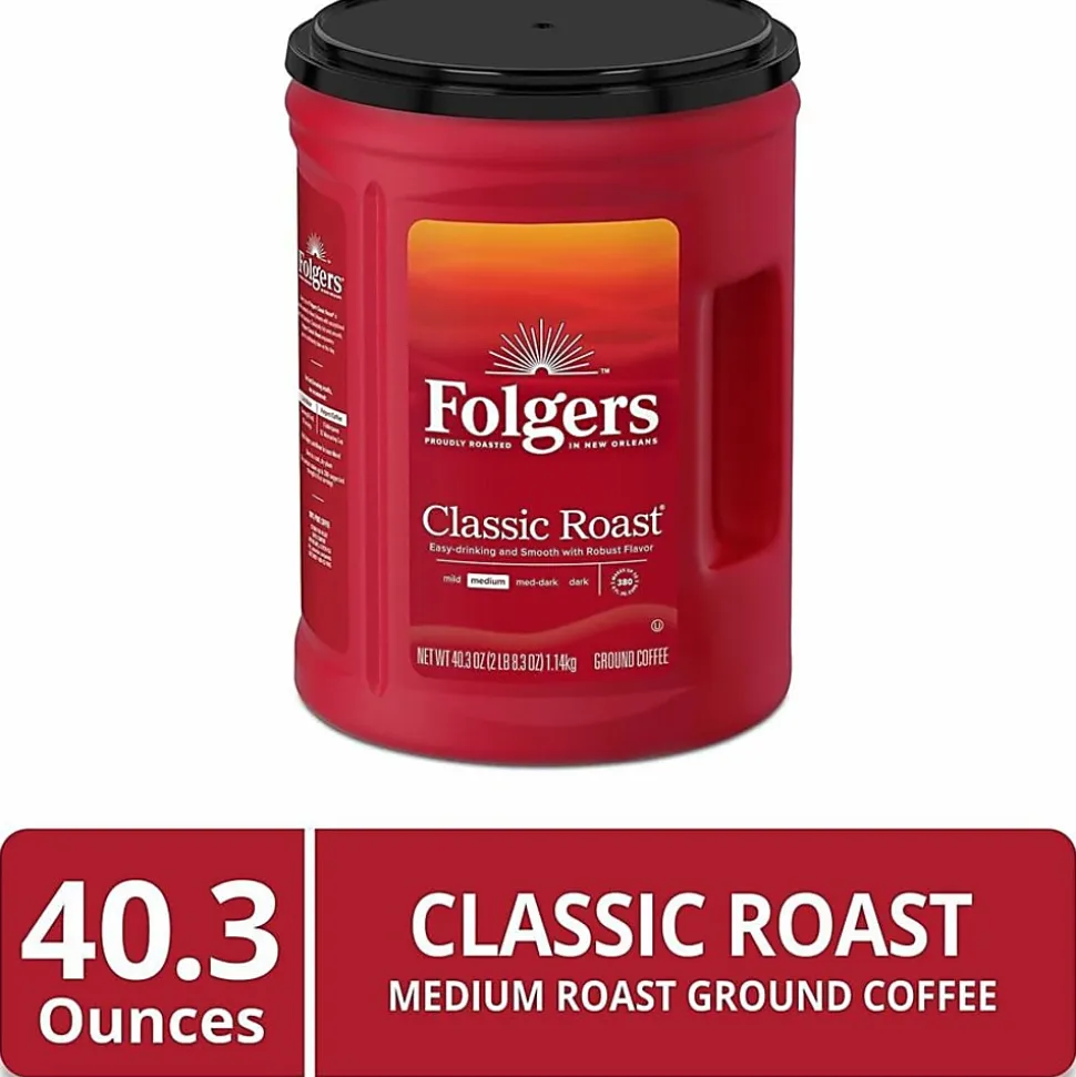 Folgers® Ground Classic Roast Coffee - Medium - 40.3 oz Per Canister - Ground - Mountain Grown, Classic Roast - Kosher/ - 35 / Pallet