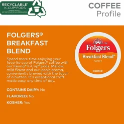 Folgers® K-Cup Breakfast Blend Coffee K-Cup Pods - Compatible with Keurig K-Cup Brewer - Light/Mild - 24 K-Cup - 24 / Box