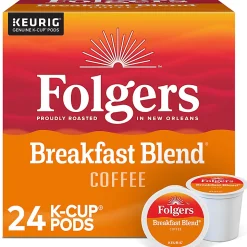 Folgers® K-Cup Breakfast Blend Coffee K-Cup Pods - Compatible with Keurig K-Cup Brewer - Light/Mild - 24 K-Cup - 24 / Box