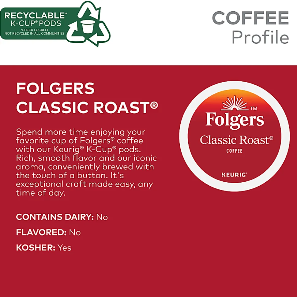 Folgers® Single-Serve Coffee K-Cup®, Classic Roast, Carton Of 96, 4 x 24 Per Box