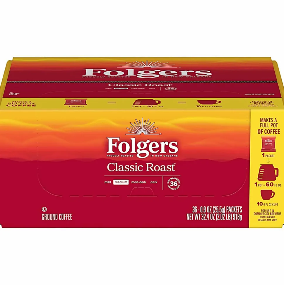 Folgers® Single-Serve Coffee Packets, Classic Roast, Carton Of 36