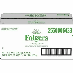 Folgers® Single-Serve Coffee Packets, Classic Roast, Decaffeinated, Carton Of 42