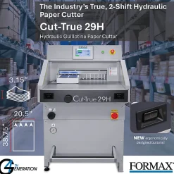 Formax Cut-True 29H Hydraulic Automatic Guillotine Paper Cutter With LED Laser Line, 20-1/2", Gray