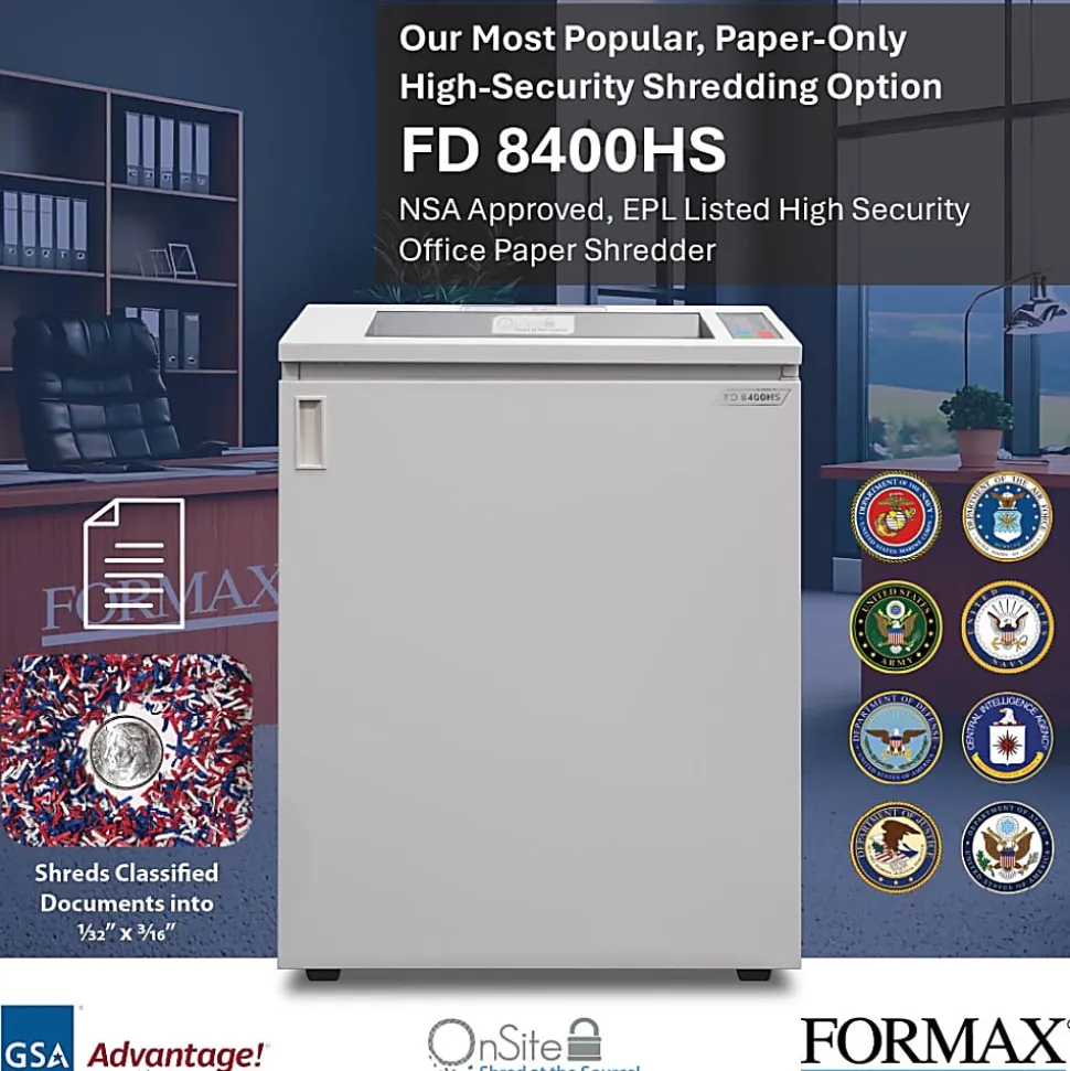 Formax FD 8400HS-1 8-Sheet High-Security Shredder, FD8400HS-1