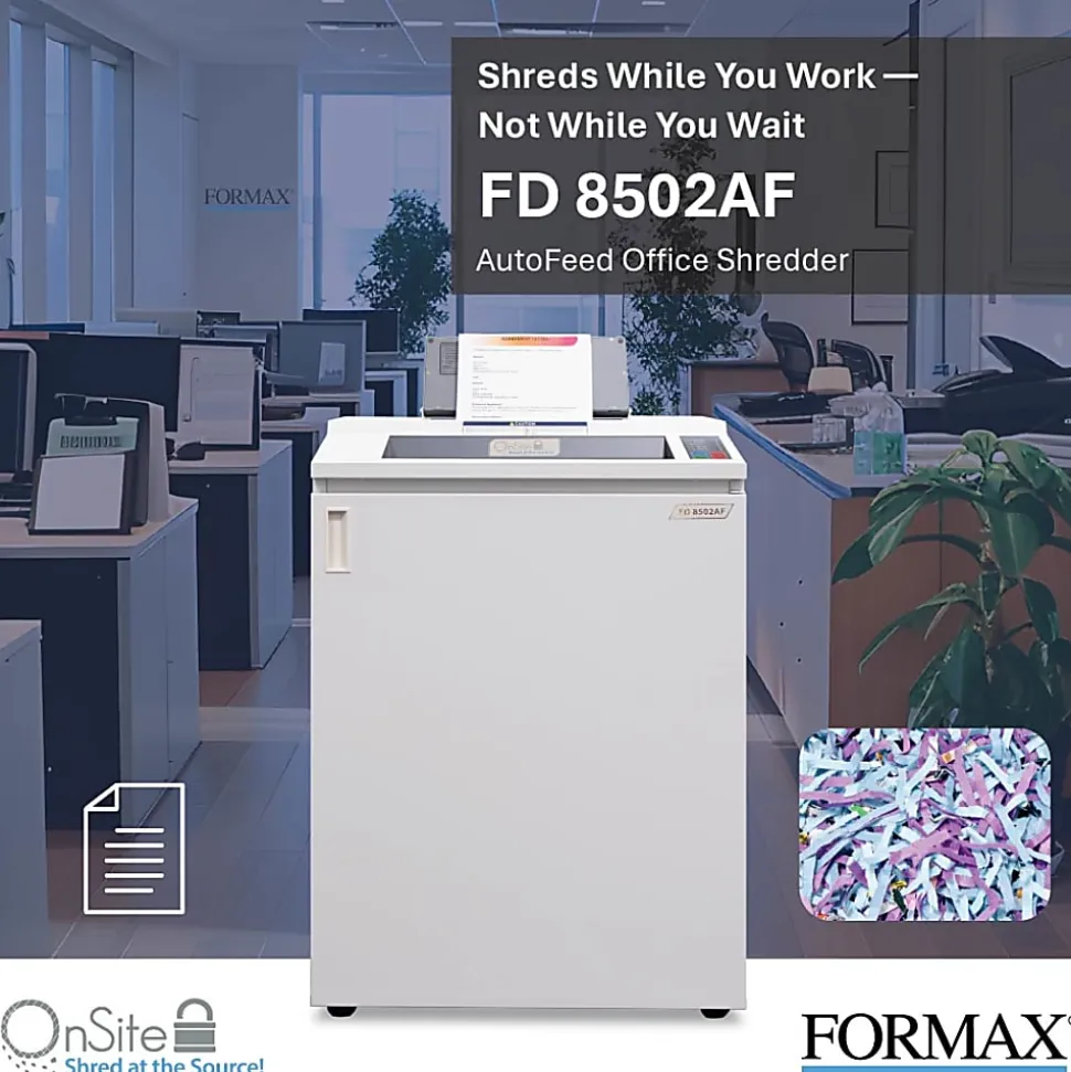 Formax OnSite 150-Sheet AutoFeed Cross-Cut Shredder, FD8502AF